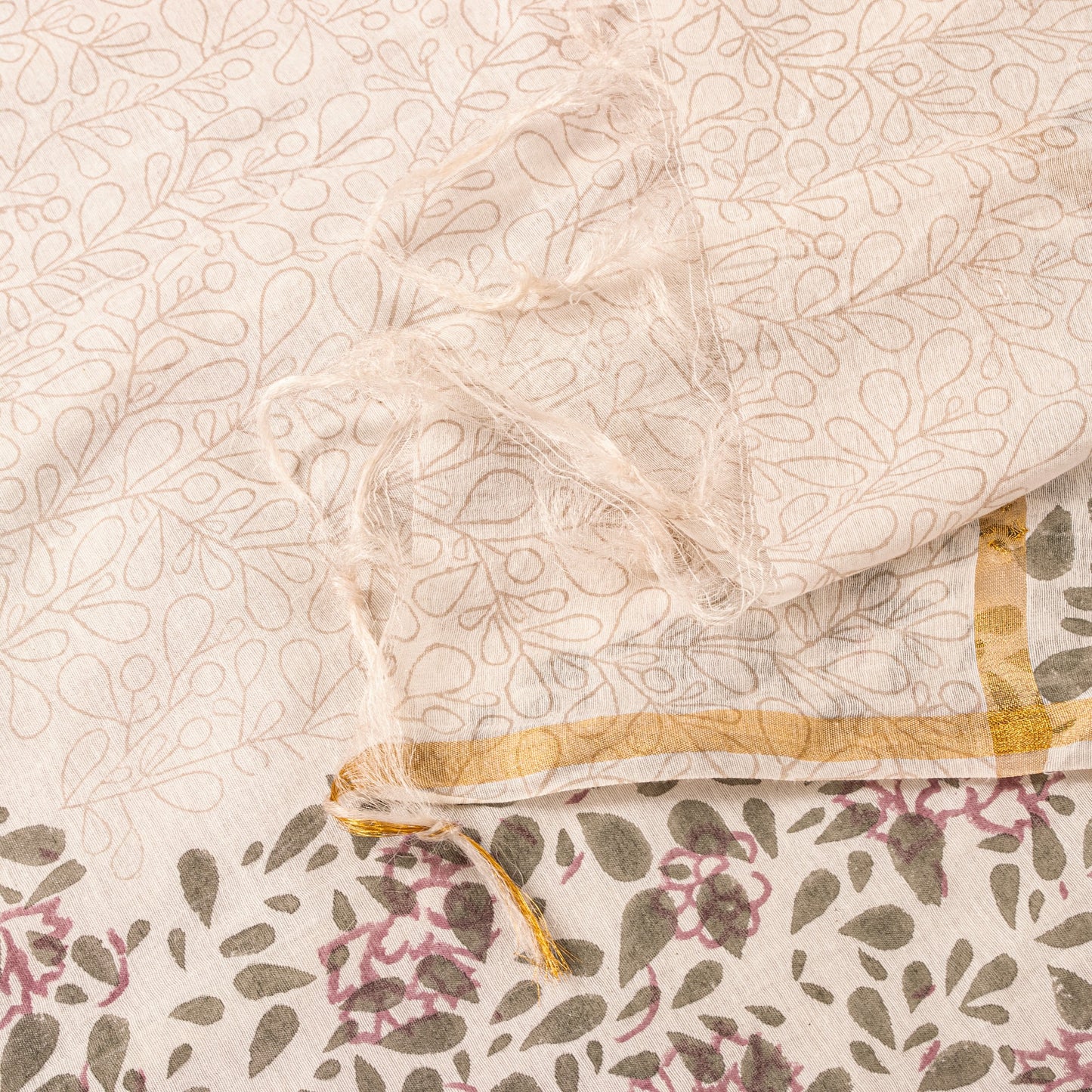 Sanskriti Vintage Off-White Soft Blend Cotton Dupatta Stole Sanganeri Hand Block
