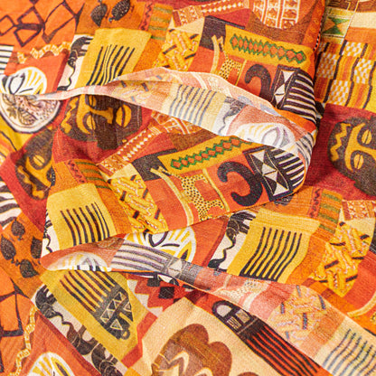 Sanskriti Vintage Orange Pure Georgette Dupatta Stole Digital Print Tribal Scarf