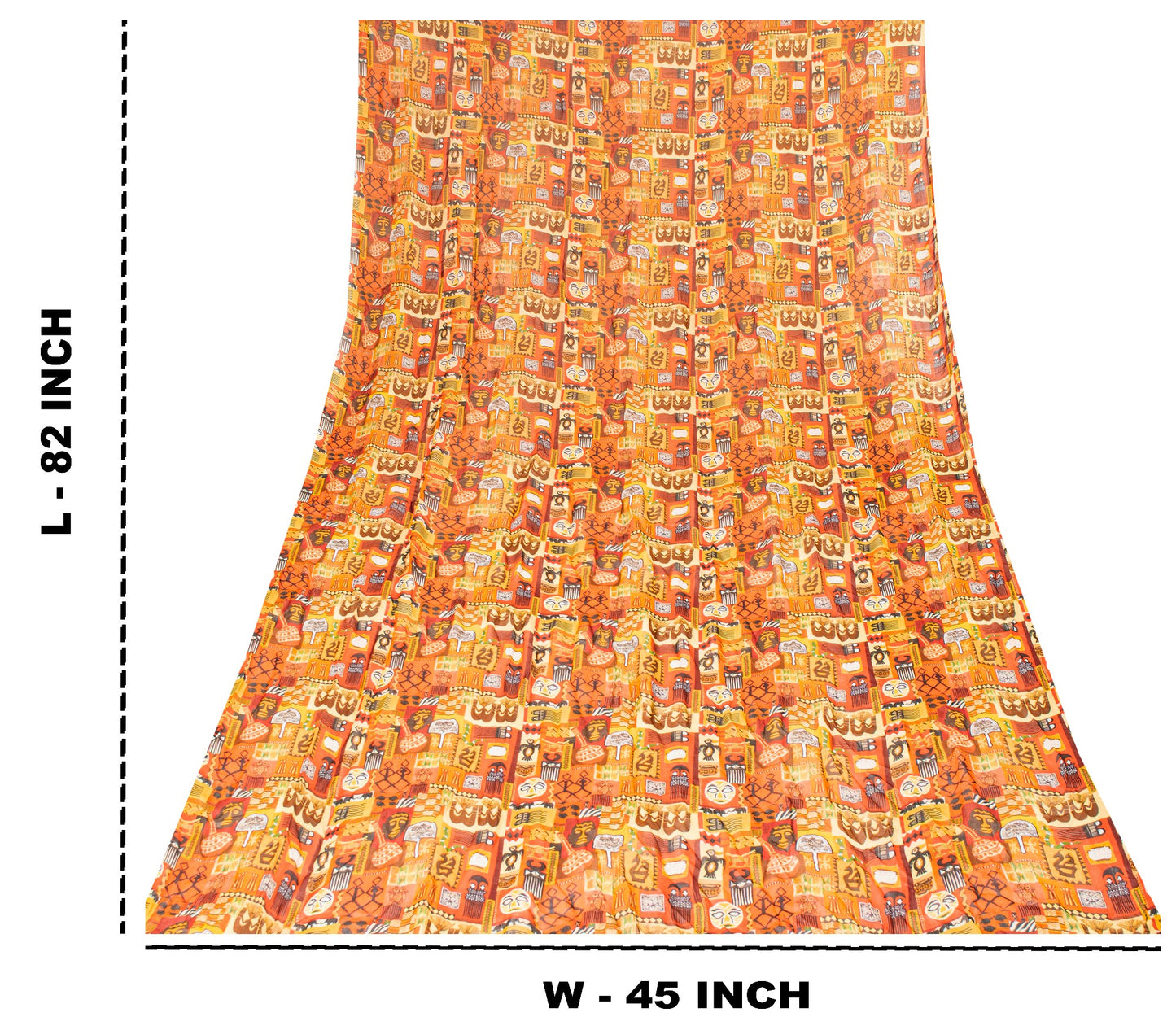 Sanskriti Vintage Orange Pure Georgette Dupatta Stole Digital Print Tribal Scarf