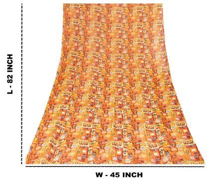 Sanskriti Vintage Orange Pure Georgette Dupatta Stole Digital Print Tribal Scarf