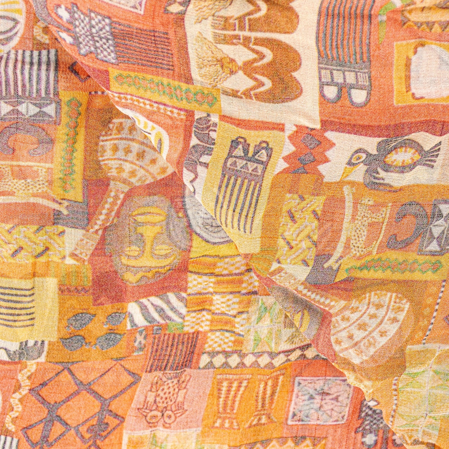 Sanskriti Vintage Orange Pure Georgette Dupatta Stole Digital Print Tribal Scarf