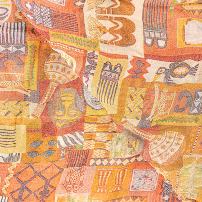 Sanskriti Vintage Orange Pure Georgette Dupatta Stole Digital Print Tribal Scarf