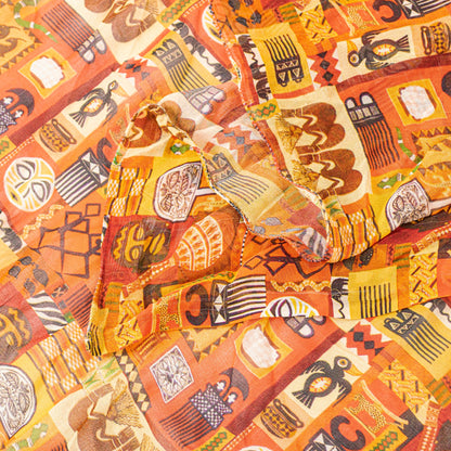 Sanskriti Vintage Orange Pure Georgette Dupatta Stole Digital Print Tribal Scarf