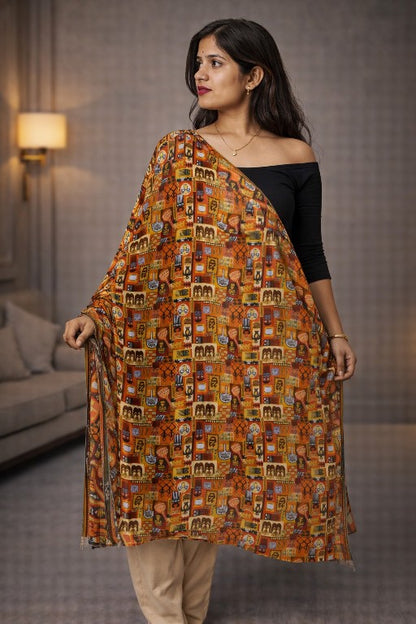 Sanskriti Vintage Orange Pure Georgette Dupatta Stole Digital Print Tribal Scarf