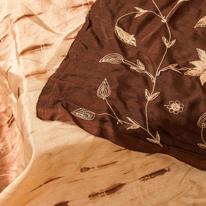 Sanskriti Vintage Cream-Brown Pure Cotton Dupatta Stole Tie-Dye Embroidered Veil