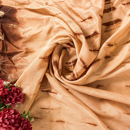 Sanskriti Vintage Cream-Brown Pure Cotton Dupatta Stole Tie-Dye Embroidered Veil