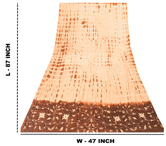 Sanskriti Vintage Cream-Brown Pure Cotton Dupatta Stole Tie-Dye Embroidered Veil