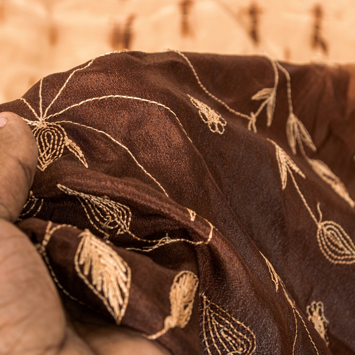 Sanskriti Vintage Cream-Brown Pure Cotton Dupatta Stole Tie-Dye Embroidered Veil