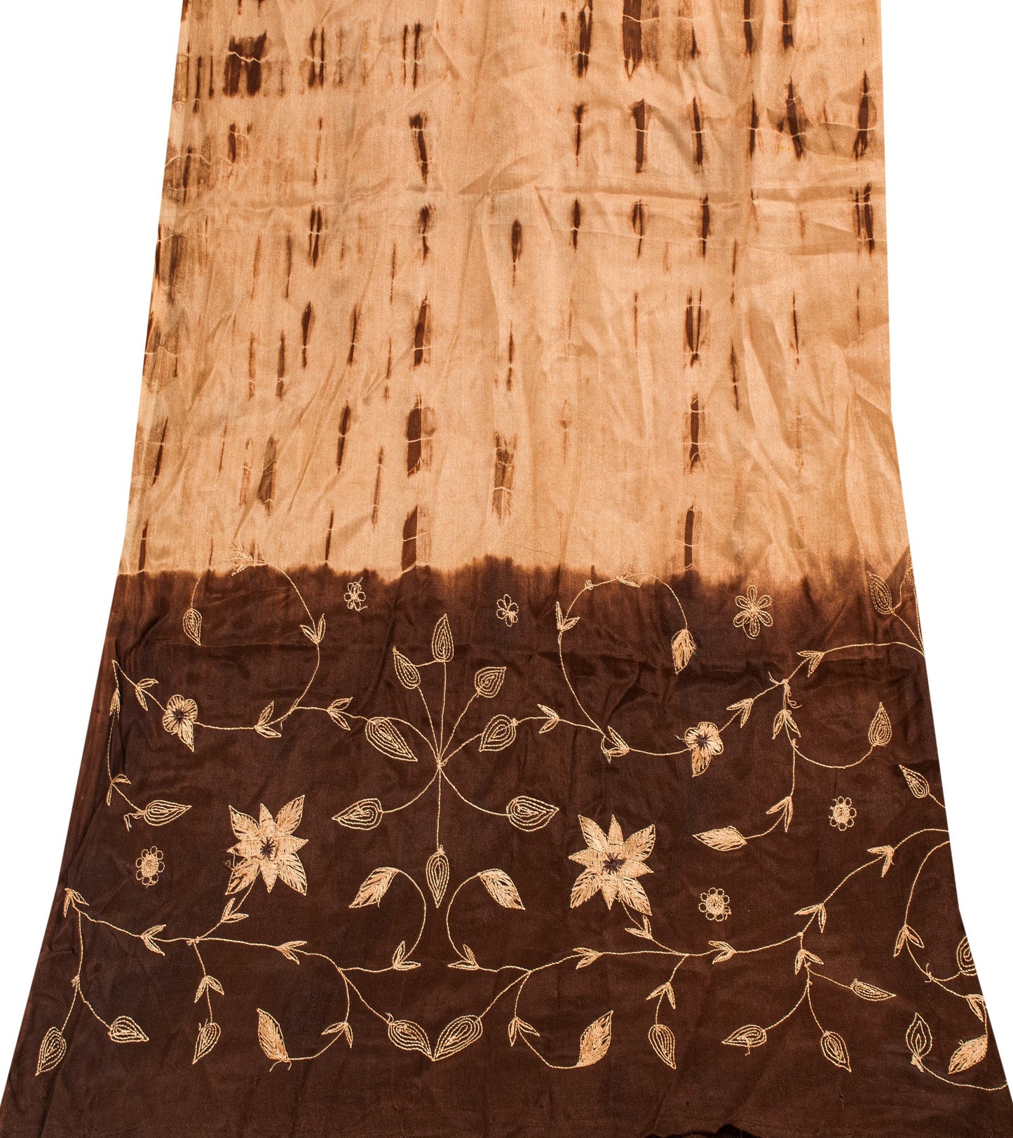 Sanskriti Vintage Cream-Brown Pure Cotton Dupatta Stole Tie-Dye Embroidered Veil