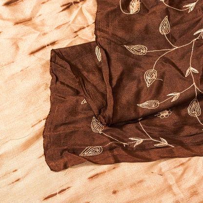 Sanskriti Vintage Cream-Brown Pure Cotton Dupatta Stole Tie-Dye Embroidered Veil