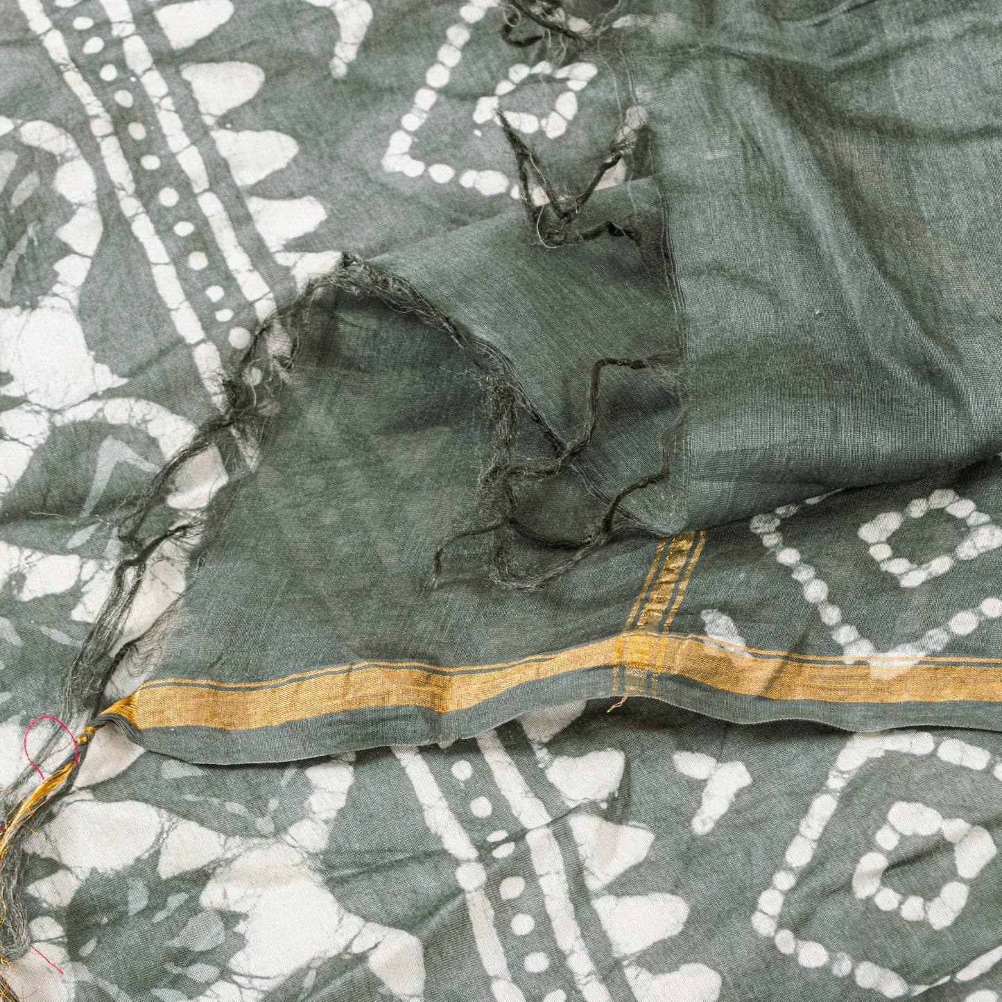 Sanskriti Vintage Gray Dupatta/Stole Cotton Silk BatiK Work Rajasthan Neck Veil