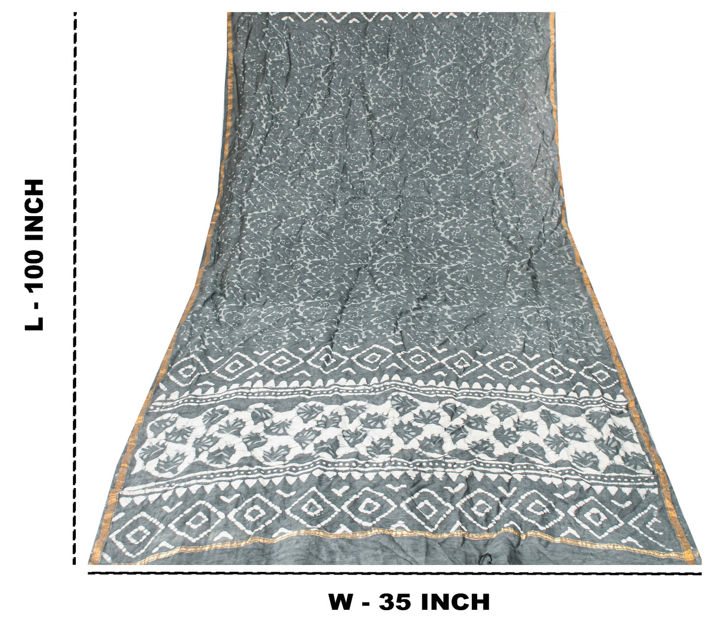Sanskriti Vintage Gray Dupatta/Stole Cotton Silk BatiK Work Rajasthan Neck Veil