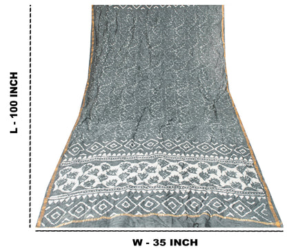 Sanskriti Vintage Gray Dupatta/Stole Cotton Silk BatiK Work Rajasthan Neck Veil
