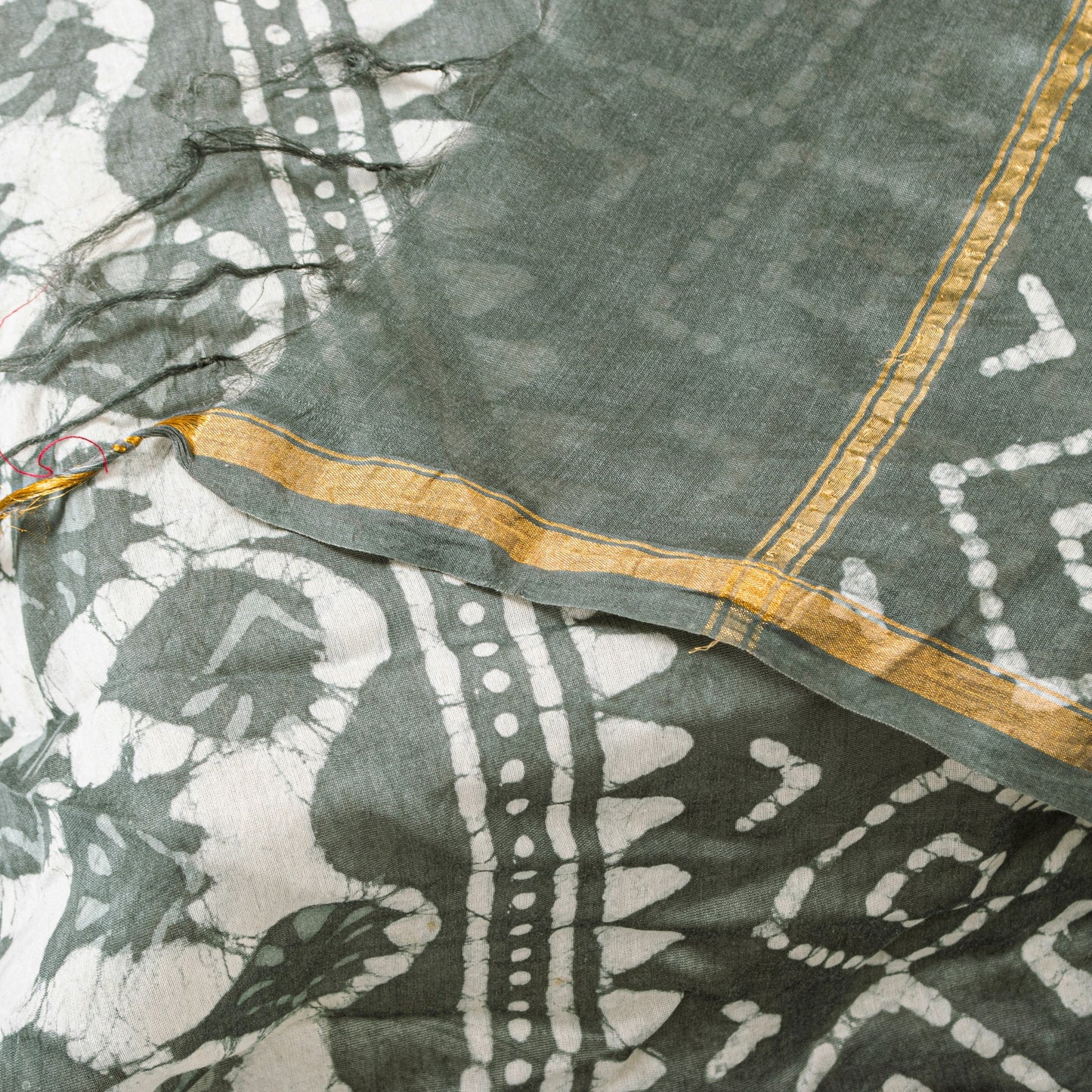 Sanskriti Vintage Gray Dupatta/Stole Cotton Silk BatiK Work Rajasthan Neck Veil