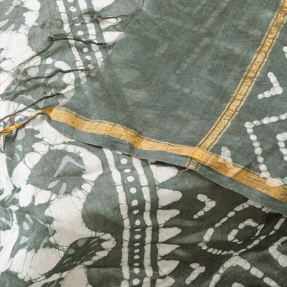 Sanskriti Vintage Gray Dupatta/Stole Cotton Silk BatiK Work Rajasthan Neck Veil