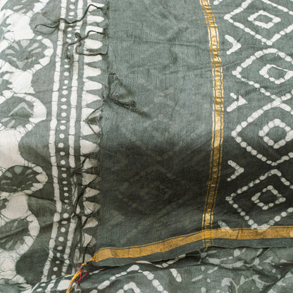 Sanskriti Vintage Gray Dupatta/Stole Cotton Silk BatiK Work Rajasthan Neck Veil