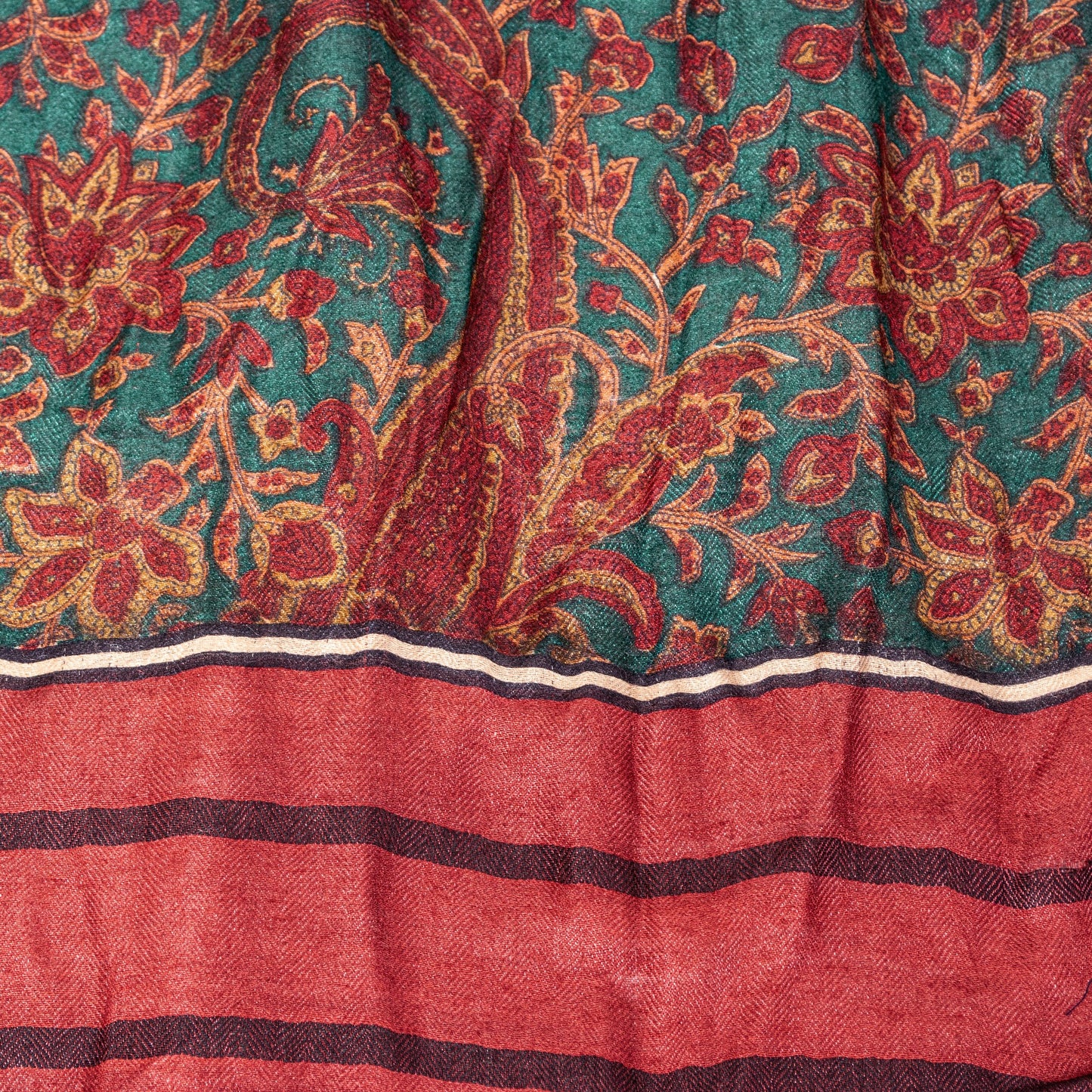 Sanskriti Vintage Red Soft Dupatta/Stole Pure Woolen Kashmir Kani Paisley Print