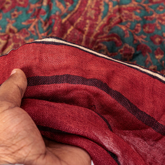 Sanskriti Vintage Red Soft Dupatta/Stole Pure Woolen Kashmir Kani Paisley Print