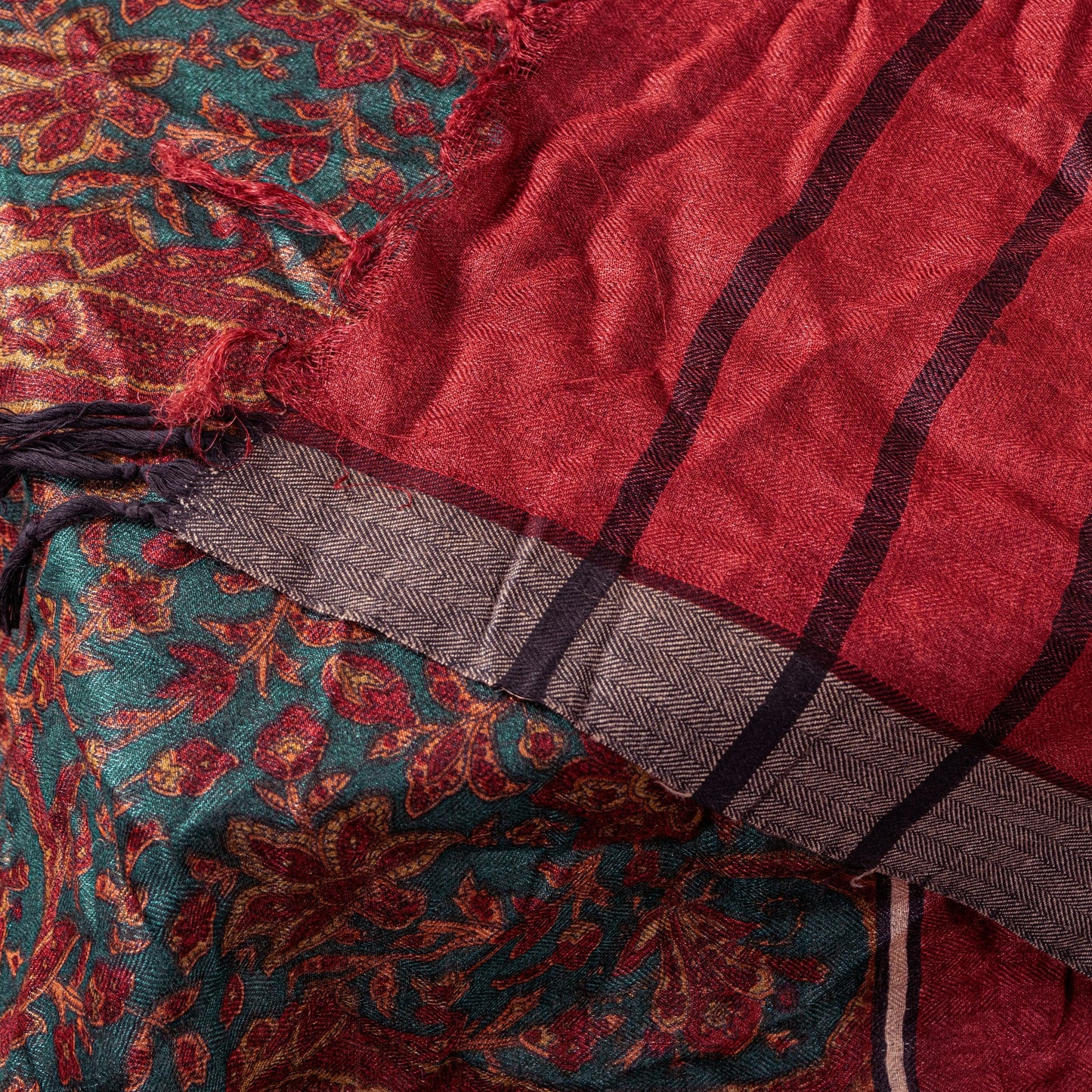 Sanskriti Vintage Red Soft Dupatta/Stole Pure Woolen Kashmir Kani Paisley Print