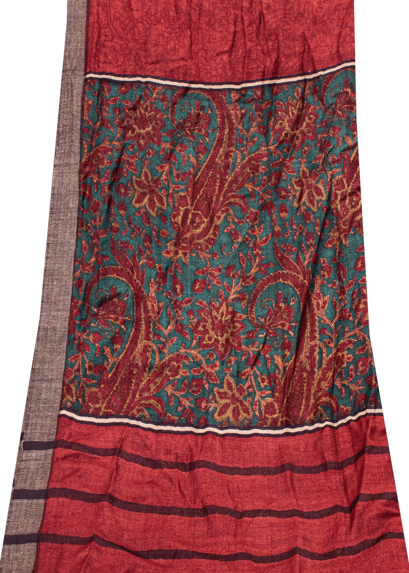 Sanskriti Vintage Red Soft Dupatta/Stole Pure Woolen Kashmir Kani Paisley Print