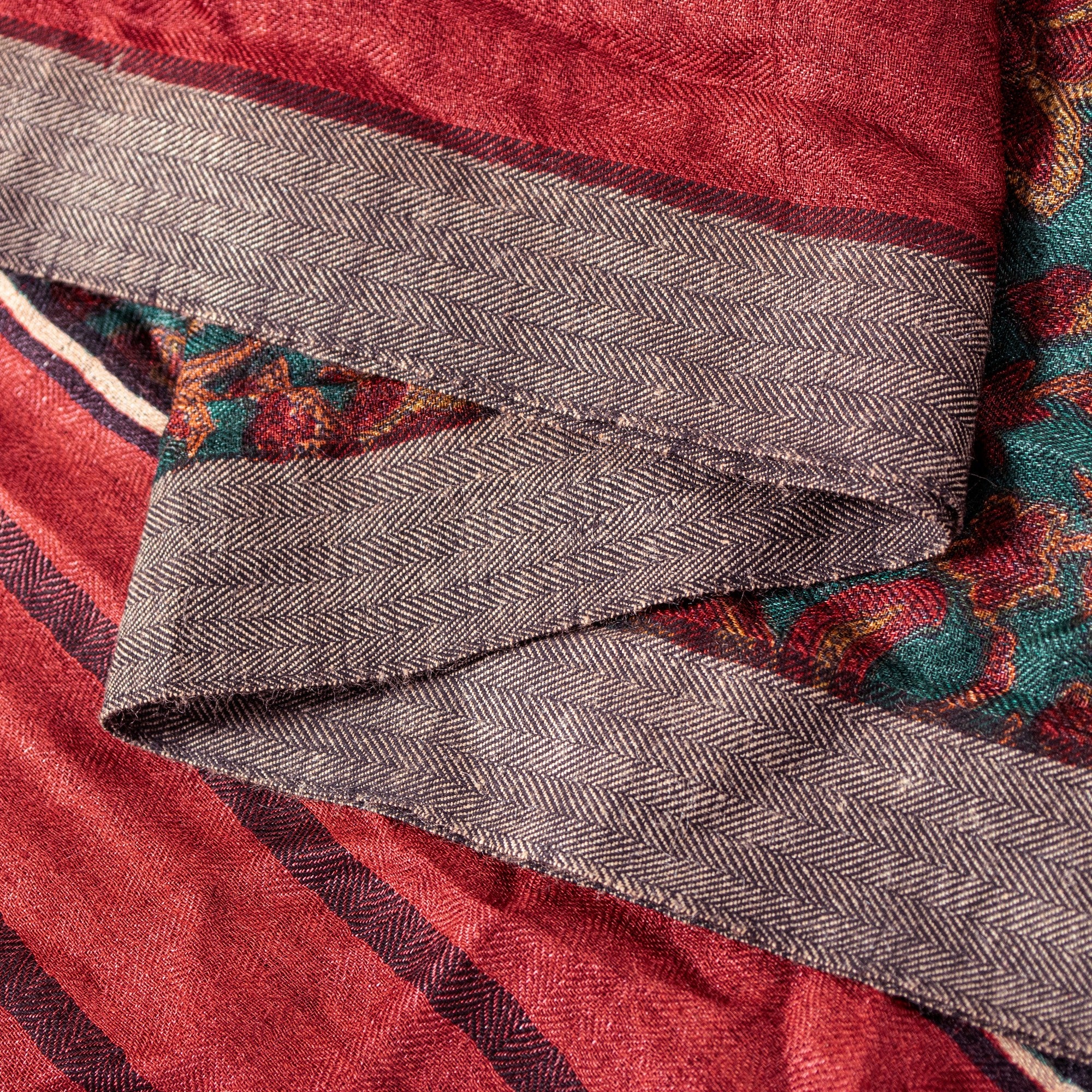 Sanskriti Vintage Red Soft Dupatta/Stole Pure Woolen Kashmir Kani Paisley Print