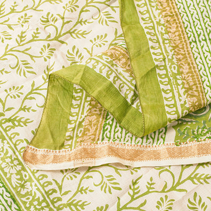 Sanskriti Vintage White Soft Dupatta/Stole Pure Cotton Sanganeri Handblock Print