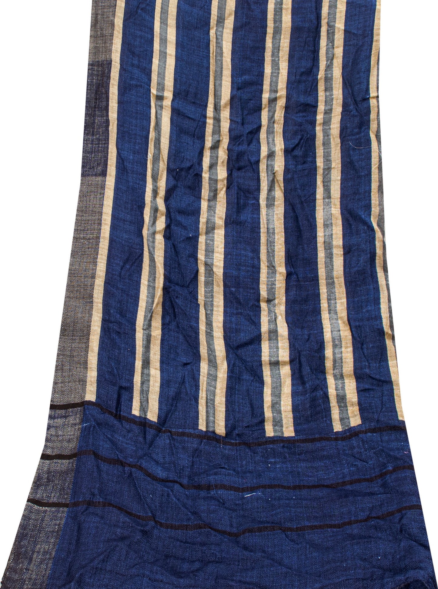 Sanskriti Vintage Blue Dupatta/Stole Woolen Silk Strips Line Woven Warm Scarves