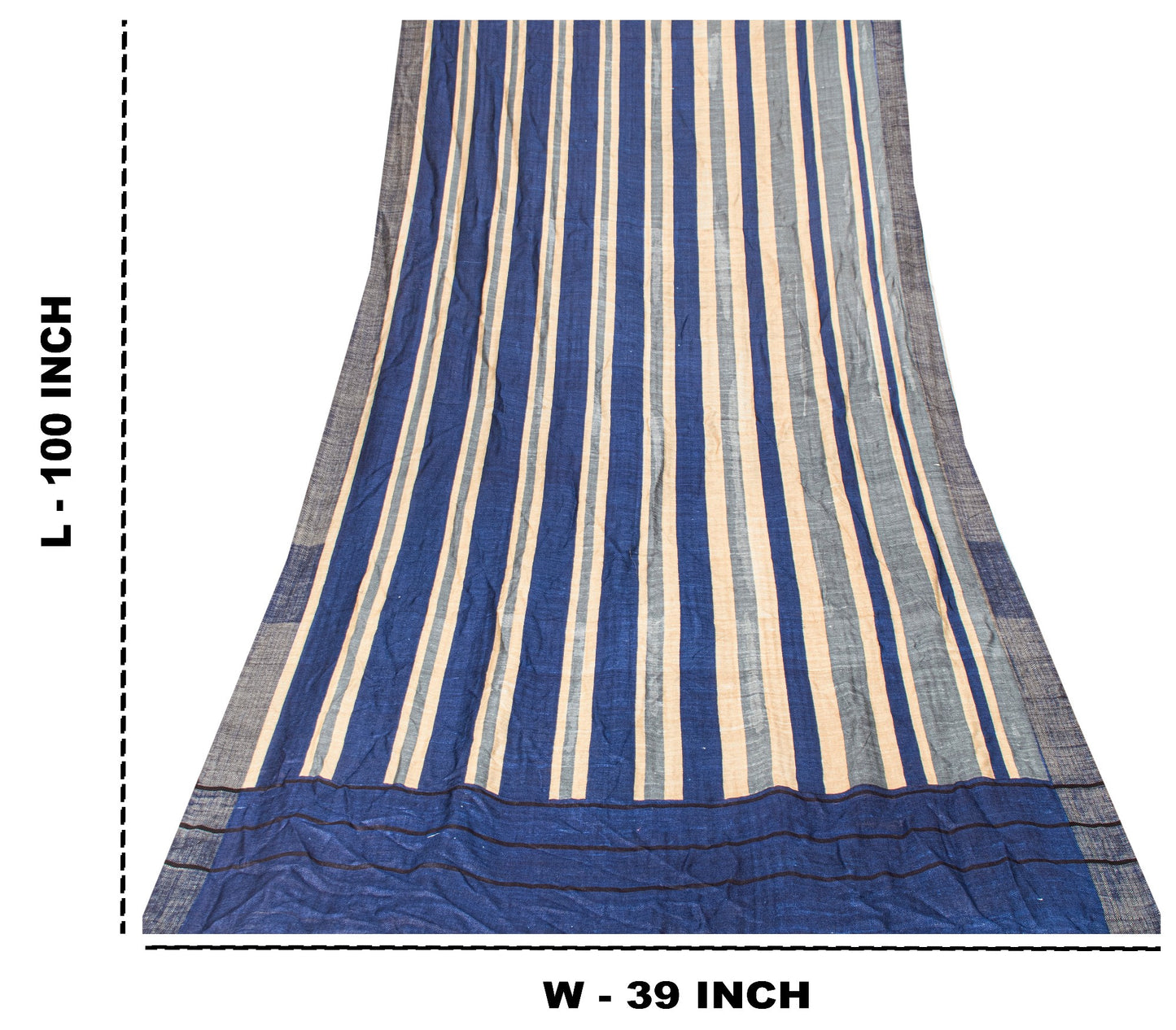 Sanskriti Vintage Blue Dupatta/Stole Woolen Silk Strips Line Woven Warm Scarves