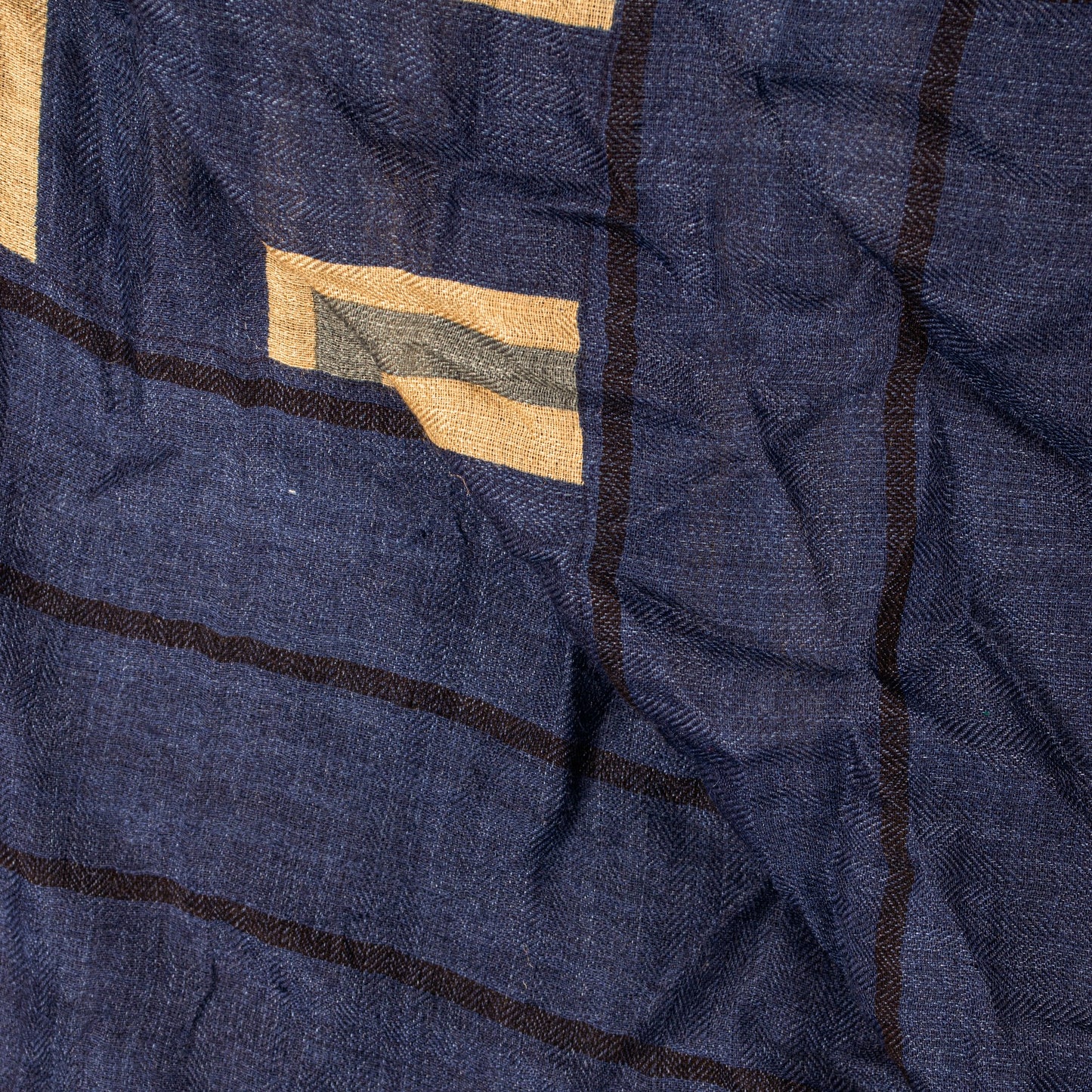 Sanskriti Vintage Blue Dupatta/Stole Woolen Silk Strips Line Woven Warm Scarves