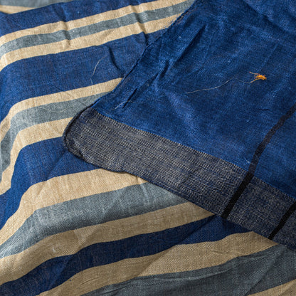 Sanskriti Vintage Blue Dupatta/Stole Woolen Silk Strips Line Woven Warm Scarves
