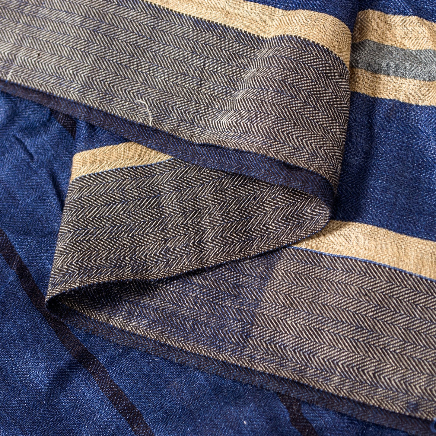 Sanskriti Vintage Blue Dupatta/Stole Woolen Silk Strips Line Woven Warm Scarves