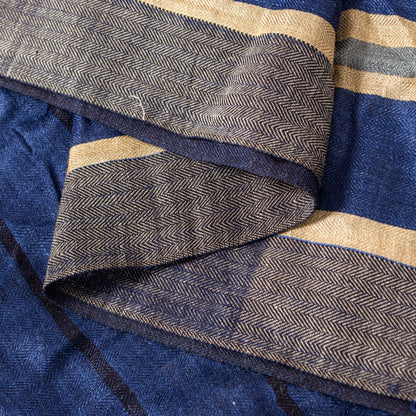 Sanskriti Vintage Blue Dupatta/Stole Woolen Silk Strips Line Woven Warm Scarves