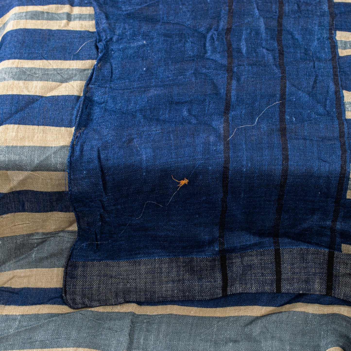 Sanskriti Vintage Blue Dupatta/Stole Woolen Silk Strips Line Woven Warm Scarves