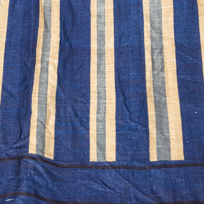 Sanskriti Vintage Blue Dupatta/Stole Woolen Silk Strips Line Woven Warm Scarves