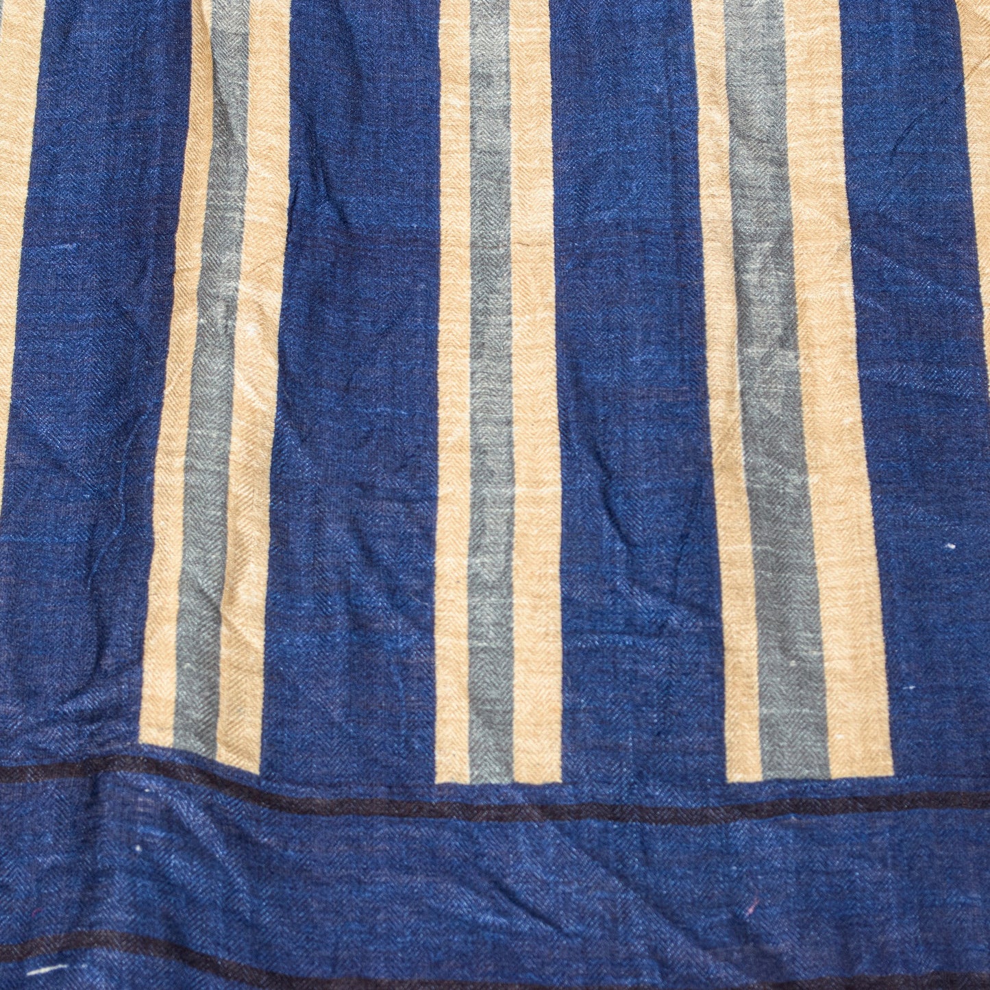 Sanskriti Vintage Blue Dupatta/Stole Woolen Silk Strips Line Woven Warm Scarves