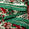 Sanskriti Vintage Green-Red Soft Velvet Dupatta Stole Floral Printed India Scarf