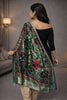 Sanskriti Vintage Green-Red Soft Velvet Dupatta Stole Floral Printed India Scarf
