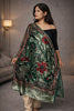 Sanskriti Vintage Green-Red Soft Velvet Dupatta Stole Floral Printed India Scarf