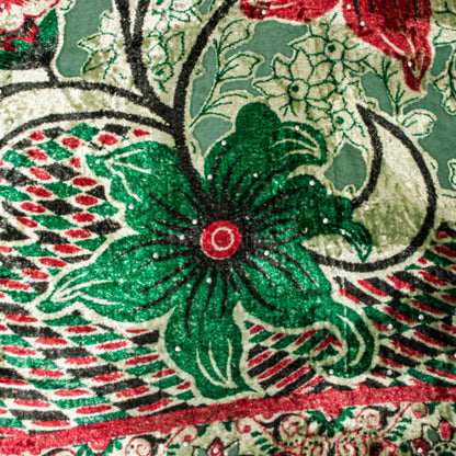 Sanskriti Vintage Green-Red Soft Velvet Dupatta Stole Floral Printed India Scarf