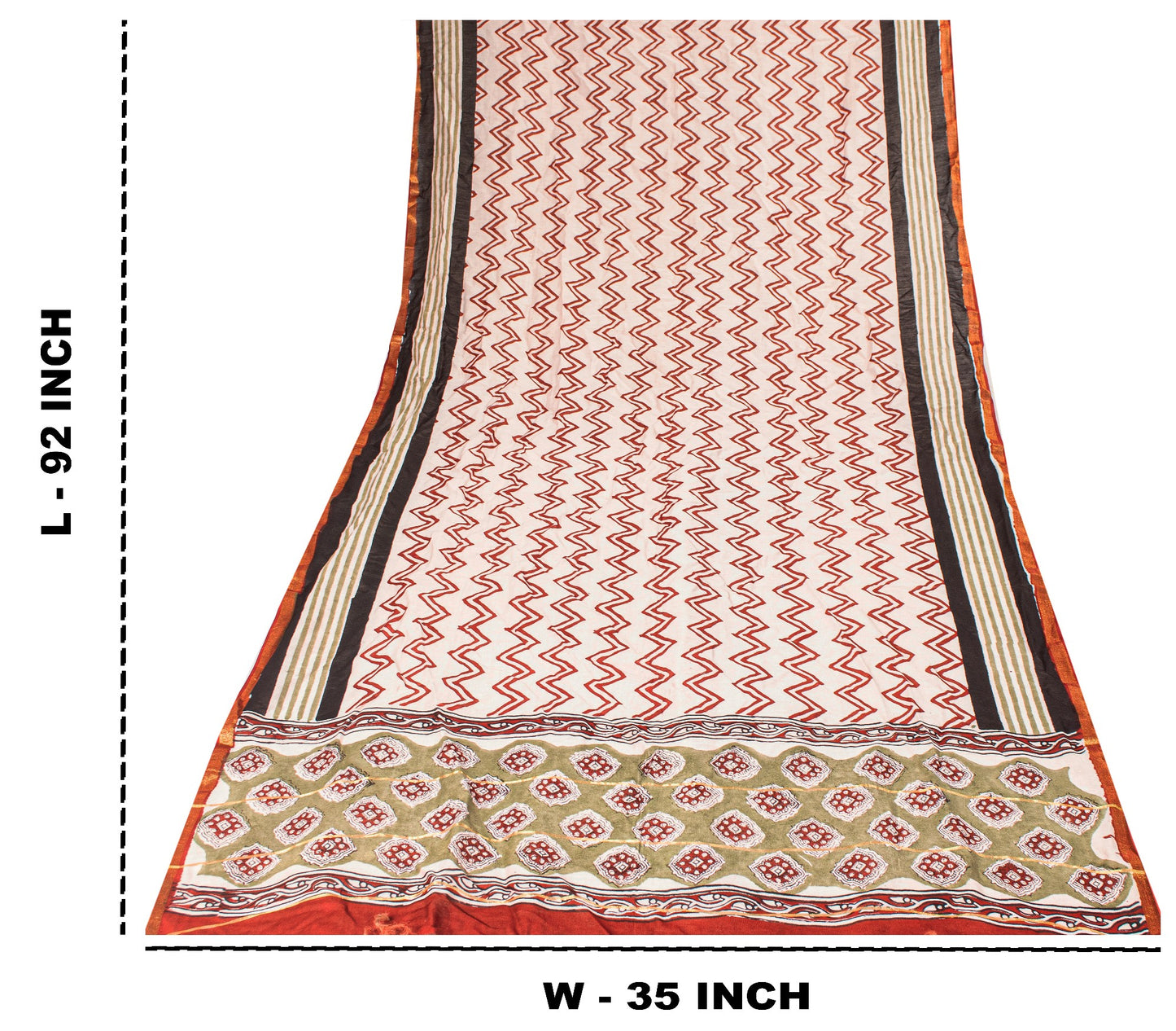 Sanskriti Vintage White Soft Dupatta/Stole Pure Cotton Hand Block Printed Scarf
