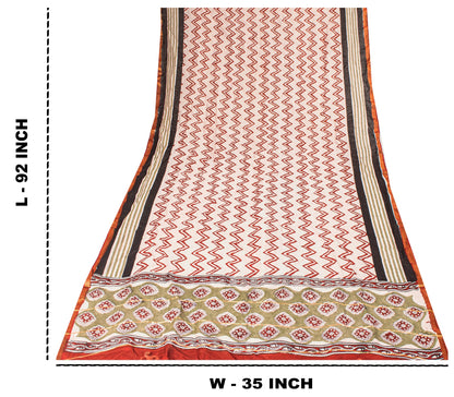 Sanskriti Vintage White Soft Dupatta/Stole Pure Cotton Hand Block Printed Scarf