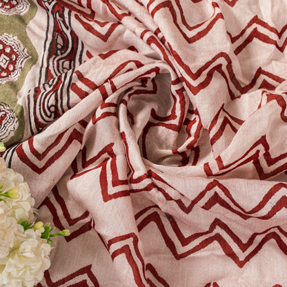 Sanskriti Vintage White Soft Dupatta/Stole Pure Cotton Hand Block Printed Scarf