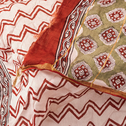 Sanskriti Vintage White Soft Dupatta/Stole Pure Cotton Hand Block Printed Scarf
