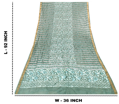 Sanskriti Vintage Green Rough Dupatta/Stole Cotton Silk Batik Work Rajasthan Vei