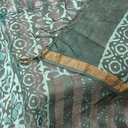 Sanskriti Vintage Green Rough Dupatta/Stole Cotton Silk Batik Work Rajasthan Vei