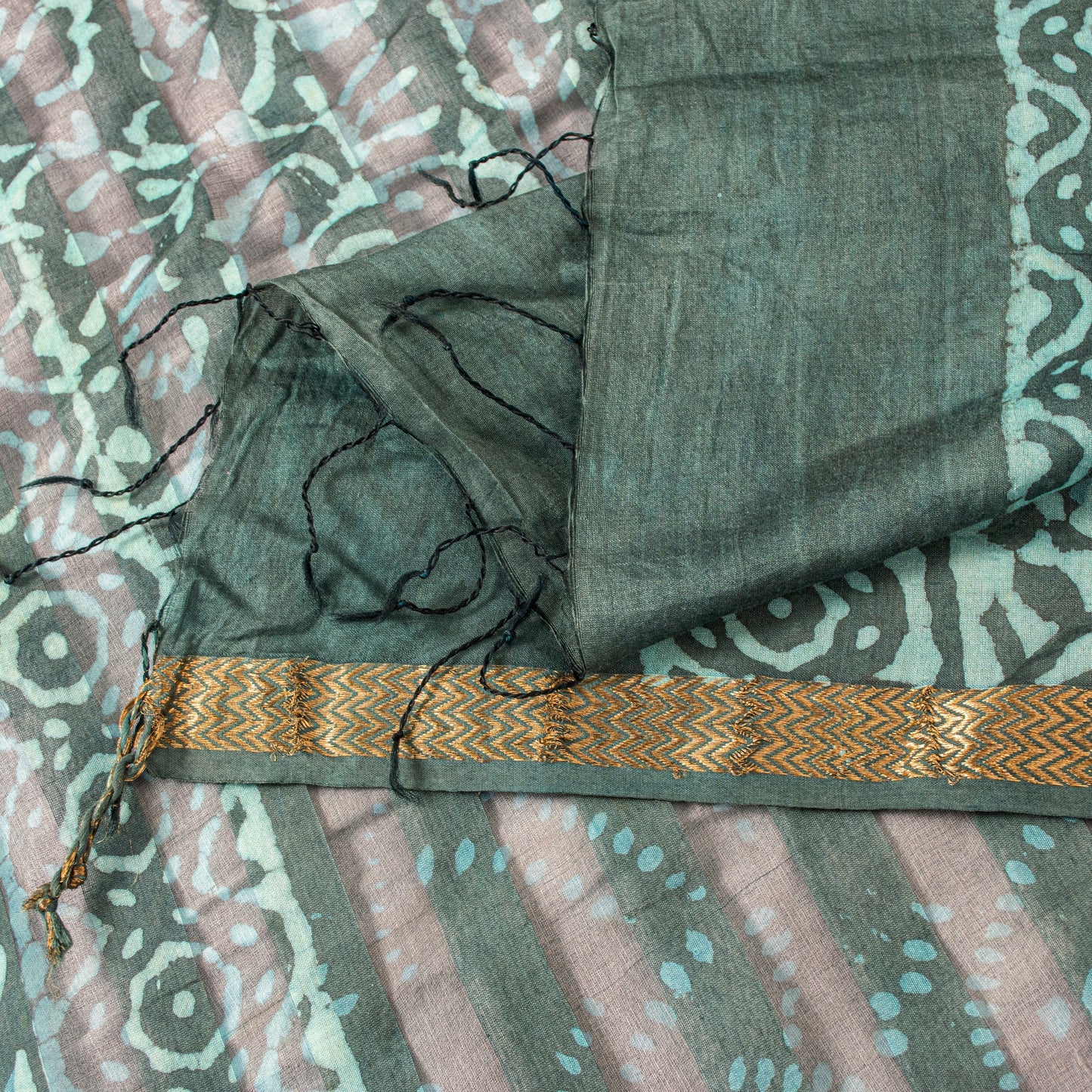 Sanskriti Vintage Green Rough Dupatta/Stole Cotton Silk Batik Work Rajasthan Vei