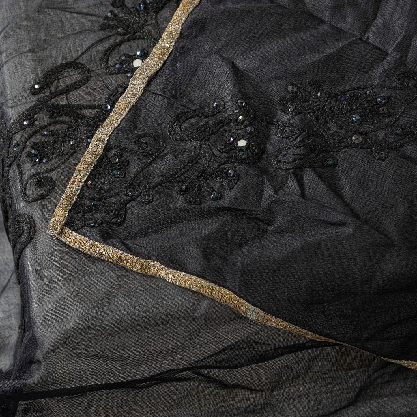 Sanskriti Vintage Black Pure Georgette Silk Dupatta Stole Embroidery Mirror Veil