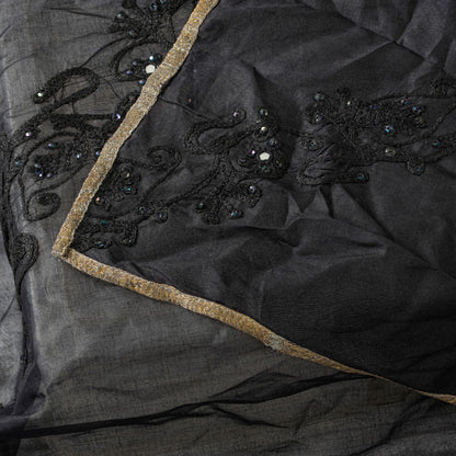 Sanskriti Vintage Black Pure Georgette Silk Dupatta Stole Embroidery Mirror Veil
