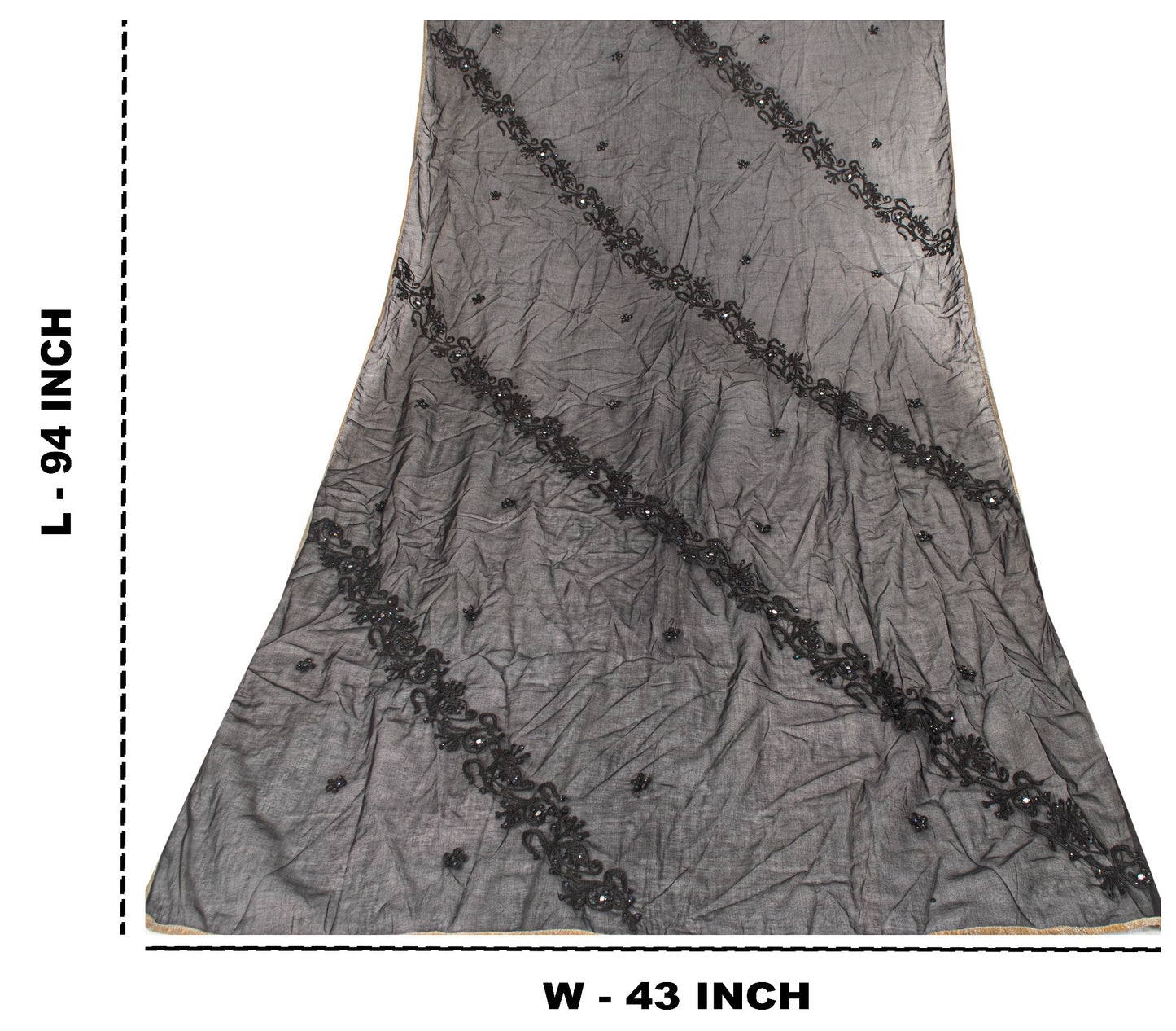 Sanskriti Vintage Black Pure Georgette Silk Dupatta Stole Embroidery Mirror Veil