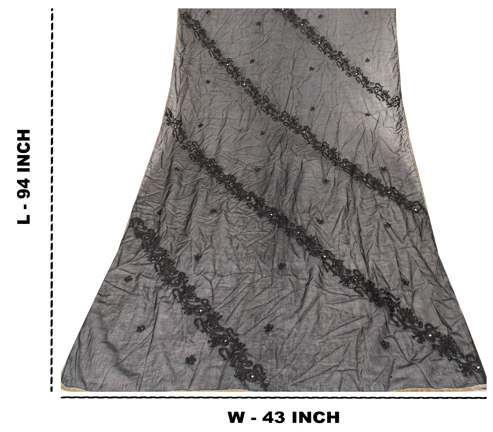 Sanskriti Vintage Black Pure Georgette Silk Dupatta Stole Embroidery Mirror Veil